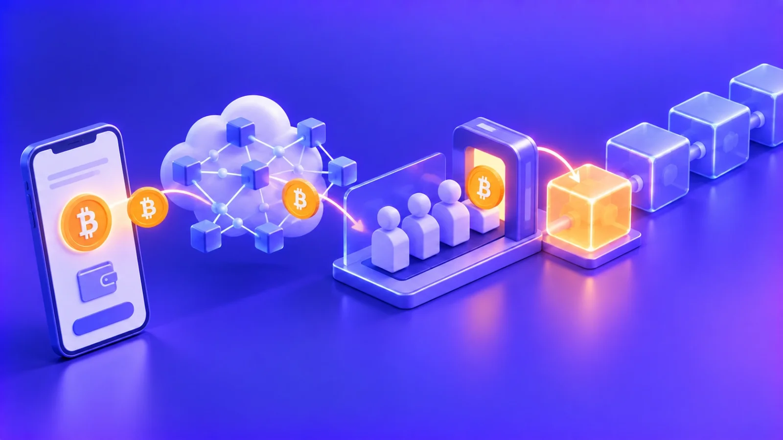 Путь перевода Bitcoin: подпись, мемпул, блок и подтверждения